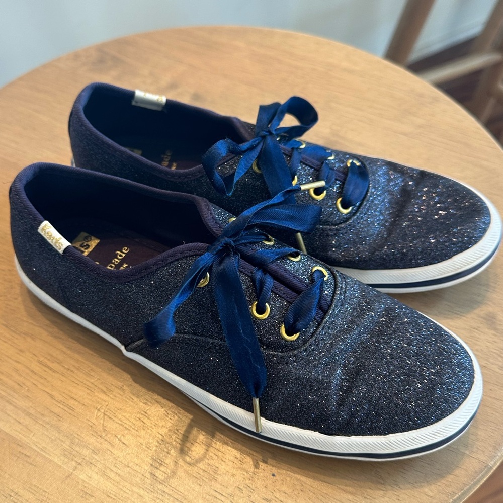 Keds x Kate Spade Navy glitter Sneakers Ribbon Laces girls sz 3